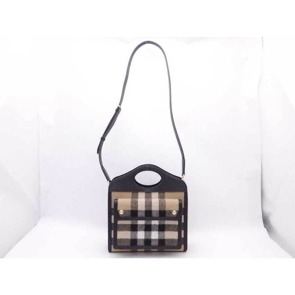 Burberry Tan Beige black bag Check leather wool Nova shoulder - Picture 1 of 4